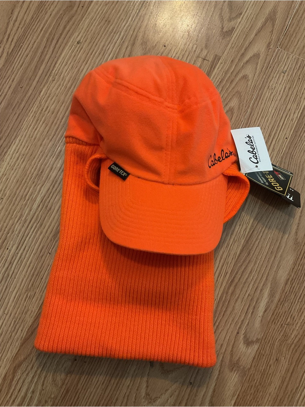 New:Cabela's Blaze Orange Gore-Tex Cap with Neck Gaiter Sz.L.